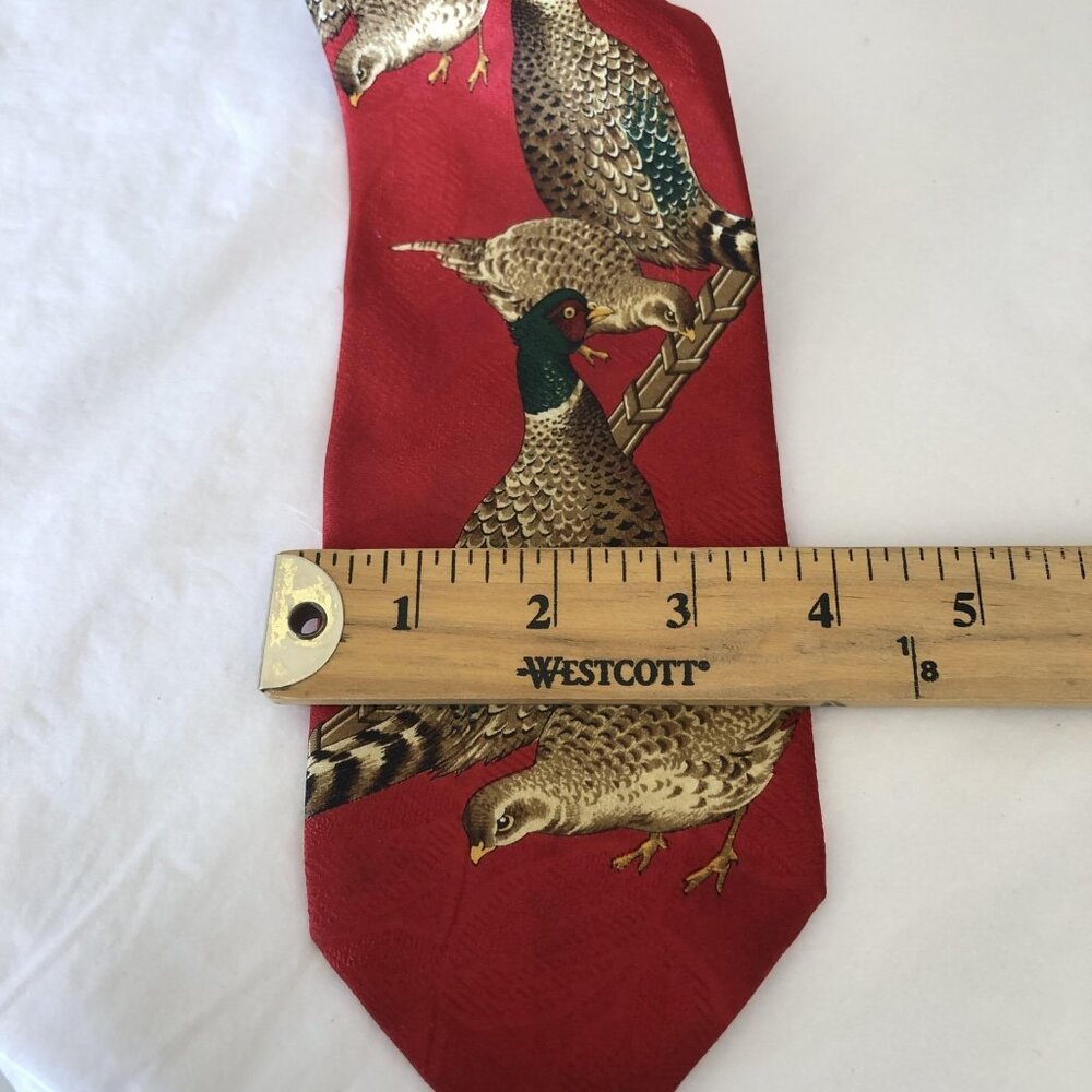 Robert Talbott Tie Mens Red Silk Pheasant Bird Hunting Wildlife Necktie Italy - Picture 7 of 11